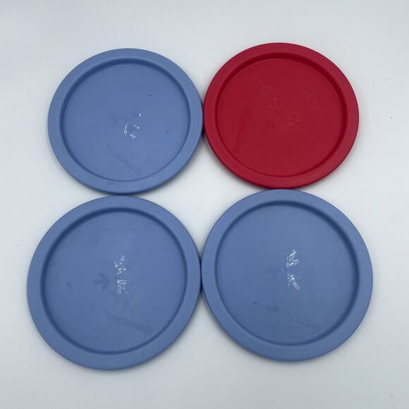 Vintage Tupperware One Touch Lid Replacements Bundle of 4 Blue and Red - Picture 1 of 3